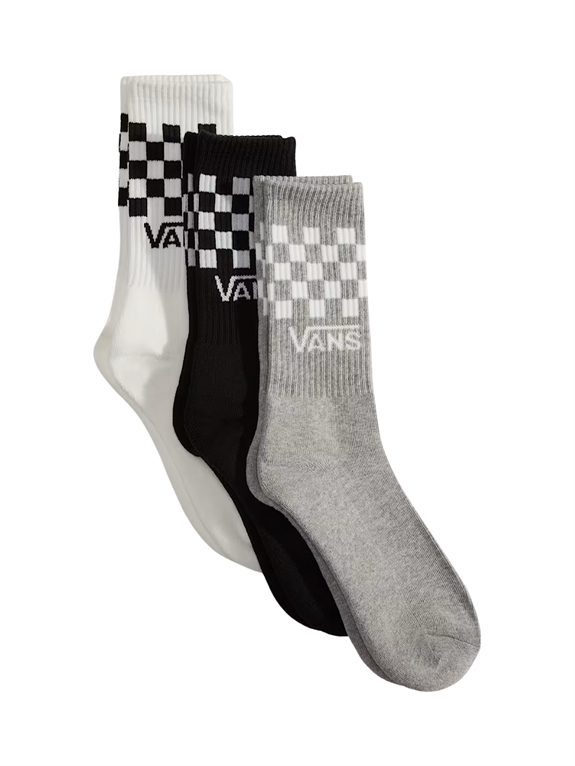 VANS Classic Check crew 3 pack socks - White/Grey/Black